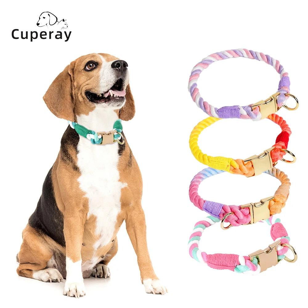 Rainbow Dog Collar Pet Puppy Walking Training Dog Collar with Metal Buckle for Large Medium Small Strap Belt Cotton Dogs Collar