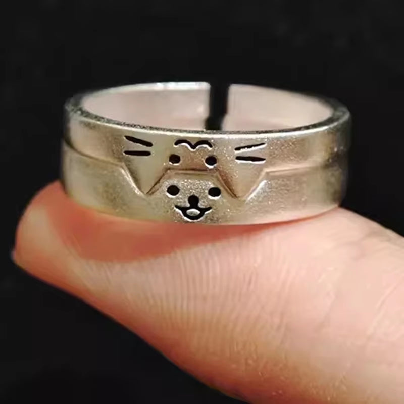Handmade Adjustable Cat and Dog Couple Rings - Fashion Jewelry for Valentine's Day