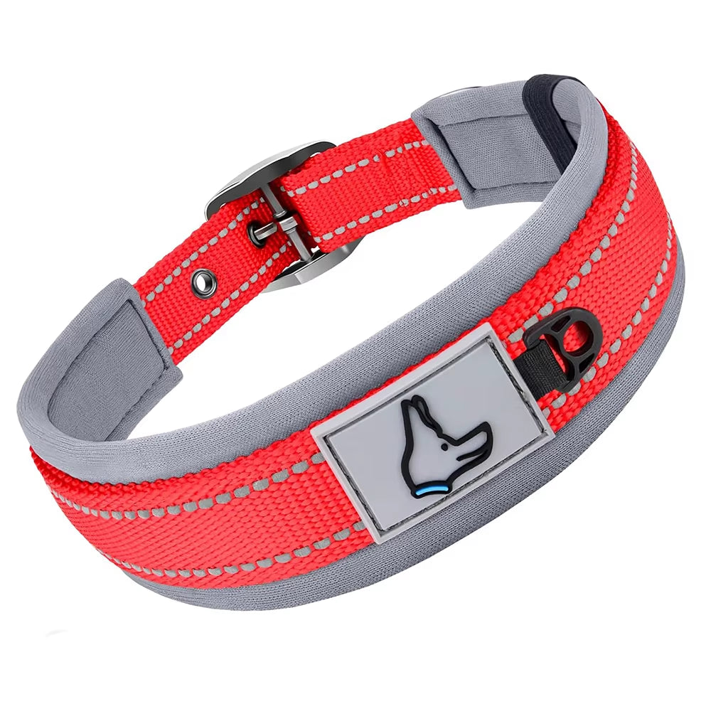 Padded Dog Collars for Small Medium Large Dogs Reflective Wide Pet Collars Adjustable Heavy Duty Nylon Neoprene Dog Collar