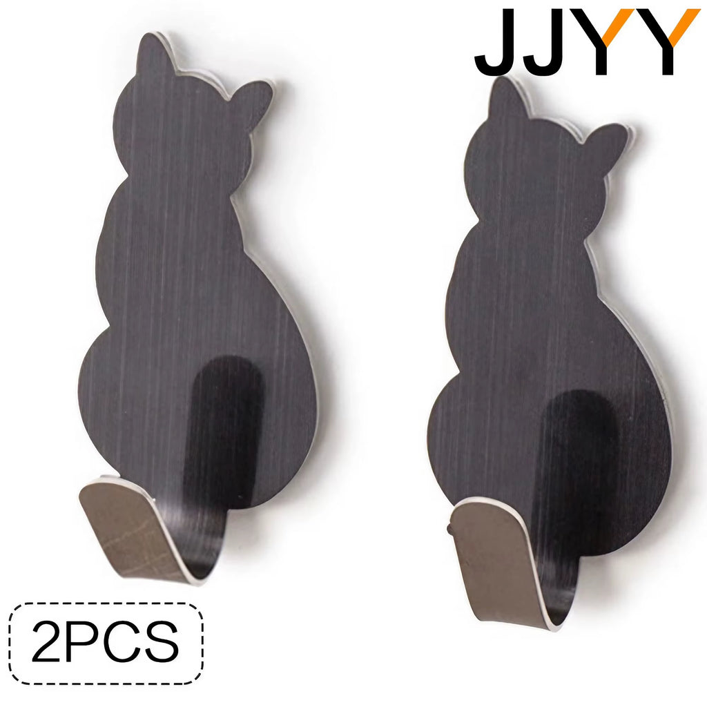 JJYY 2PCS Waterproof Strong Adhesive Hooks for Bathroom Plastic Cat Wall Sticker Wall Door Hanger for Kitchen Towel Hook