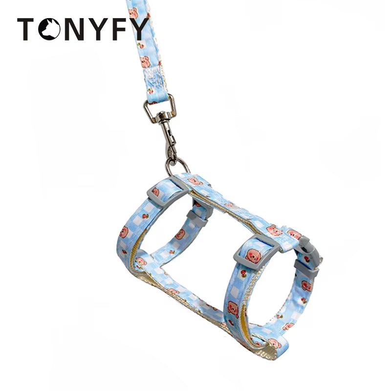 Dog Collar Harness Leash Set H-Shaped Cute Cartoon Printed - Anti-Lost Belt