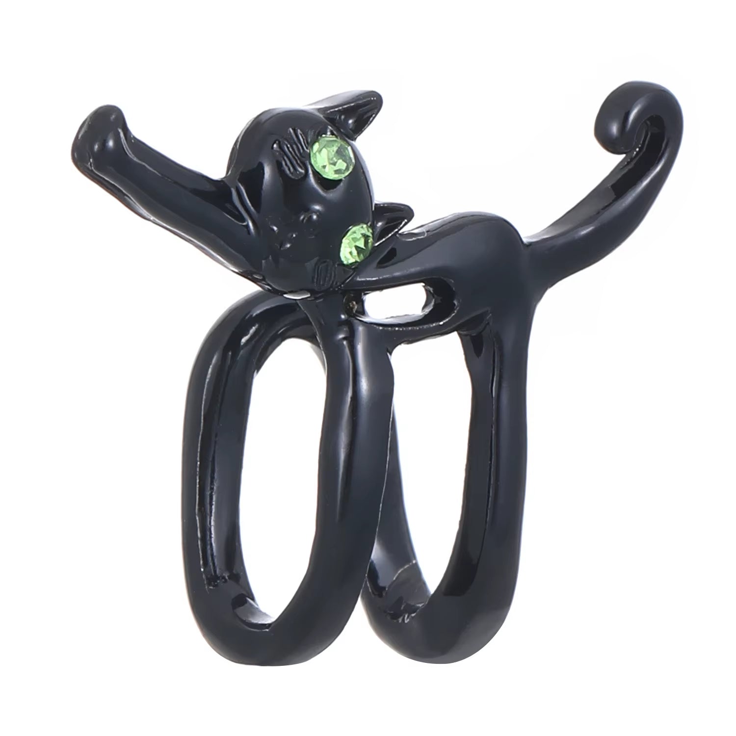 Stylish Cat Elf Clip-On Earrings with Green Eye Design - Unique Metal Fashion Jewelry for Women