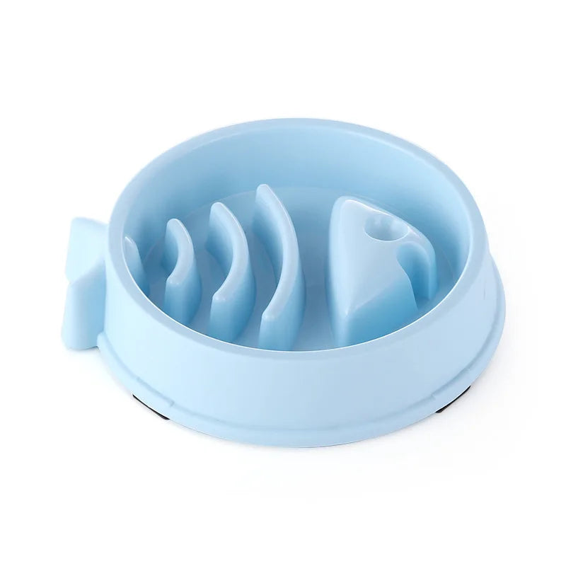 Pacific Azure blue fish-shaped interior slow feeder bowl for preventing dog choking.