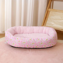Soft Peony pink floral pet sleeping pad for small dogs and cats.