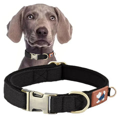 A sleek stealth tactical black heavy-duty dog collar laid flat to showcase the premium fine-weave fabric structure and high-load metal snap closure.