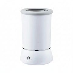 An electric pet paw cleaner cup with soft silicone bristles and a USB charging cord, shown in Streamline Blue and Minimalist White options.