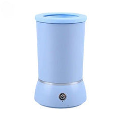 An electric pet paw cleaner cup with soft silicone bristles and a USB charging cord, shown in Streamline Blue and Minimalist White options.