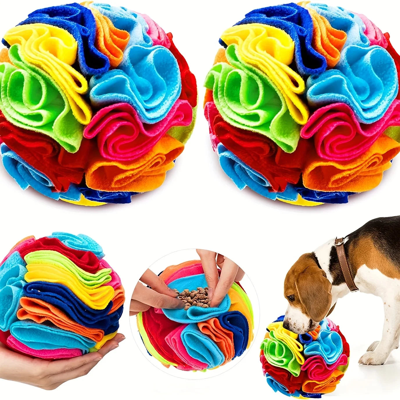 A red interactive pet snuffle ball made of soft polar fleece, designed for mental enrichment and natural foraging.