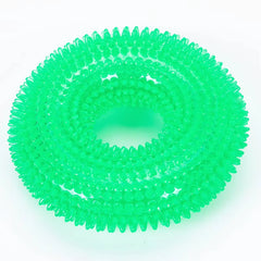 A glacier mint green bite-resistant thorn ring pet toy built with an internal sound device for interactive chewing training and tartar grinding.