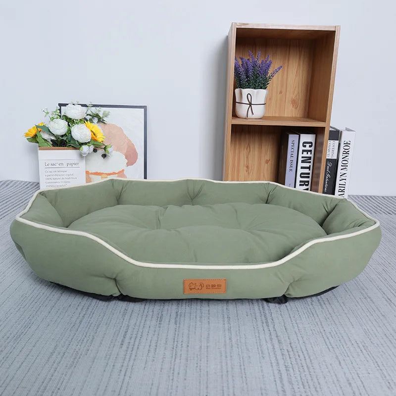 Large Olive Moss green pet sofa bed with raised bolsters and high-rebound cushioning for dogs and cats.