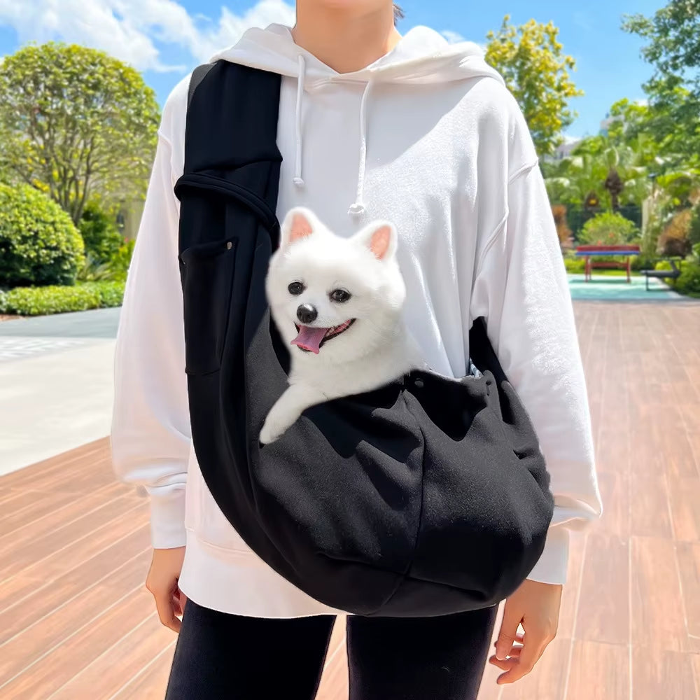 Black outdoor pet sling carrier portable shoulder travel bag for small dogs and cats up to 7.5kg