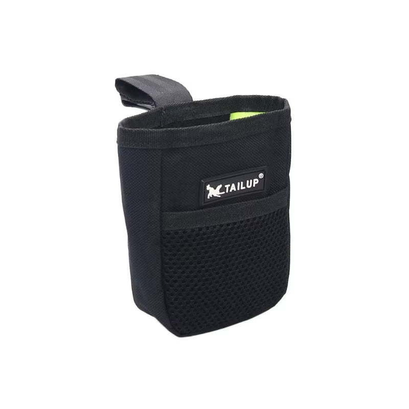 A heavy-duty navy blue linen pet training snack bag featuring a large capacity and durable waist attachment for outdoor pet rewards.