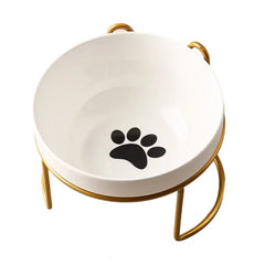 Pawzation Elevated Ceramic Pet Bowl Set with Golden Metal Stand