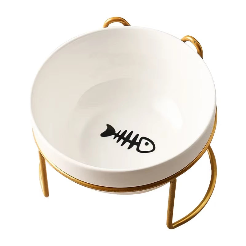 Pawzation Elevated Ceramic Pet Bowl Set with Golden Metal Stand