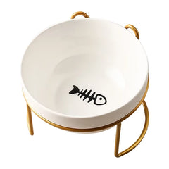 Pawzation Elevated Ceramic Pet Bowl Set with Golden Metal Stand