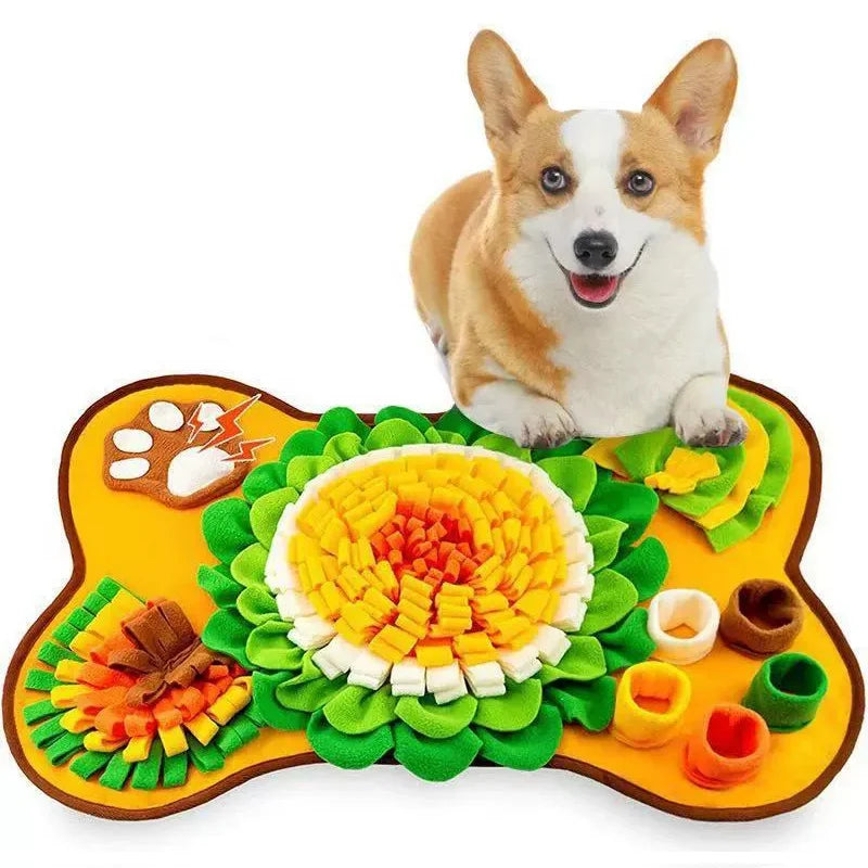 A light grey 2-in-1 interactive snuffle mat for dogs and cats that converts into a flat mat for foraging and enrichment.