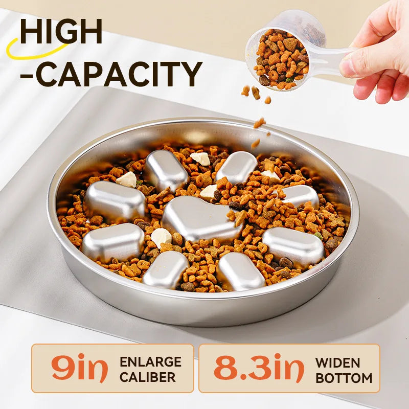 Hygienic stainless steel slow feeder for small to medium pets