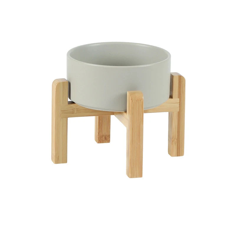 Elevated Ceramic Pet Bowl Set | Natural Wood Stand Feeder acrylic white