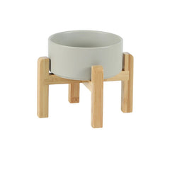 Elevated Ceramic Pet Bowl Set | Natural Wood Stand Feeder acrylic white