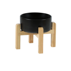 Elevated Ceramic Pet Bowl Set | Natural Wood Stand Feeder black