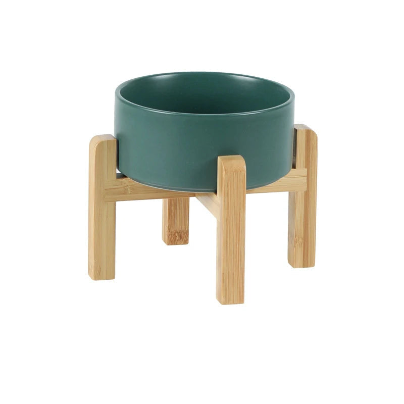 Elevated Ceramic Pet Bowl Set | Natural Wood Stand Feeder