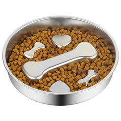 Pawzation Stainless Steel Slow Feeder Dog Bowl with Anti-Gulp Maze