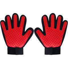 Crimson Ember red five-finger grooming glove for efficient hair removal and pet bathing.