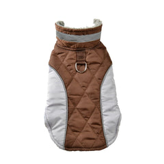 Coffee Brown winter dog jacket with warm fleece lining and reflective safety accents