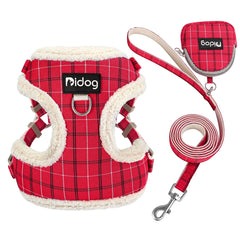 Winter Warm Fleece Dog Harness Set - Small Dog & Puppy Vest Kit with Matching Leash & Bag Dispenser