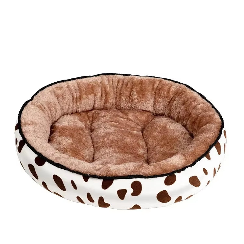 Toasted Pecan tan/brown reversible plush dog bed with a raised rim for head and neck support.