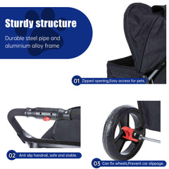 Foldable Pet Stroller Lightweight 3-Wheel Cat Dog Carrier Large Travel Friendly
