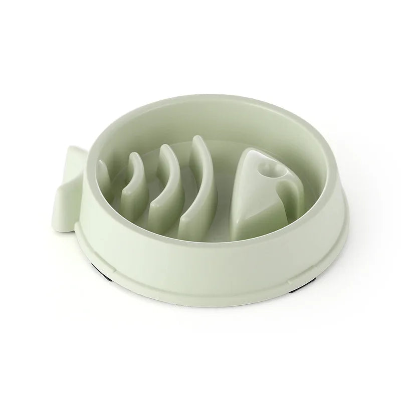 Forest Fern green non-slip slow feeder bowl featuring a fish-shaped puzzle interior