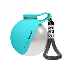 Compact 285ml pet water bottle with turquoise silicone cover and stainless steel body, featuring a loop handle.