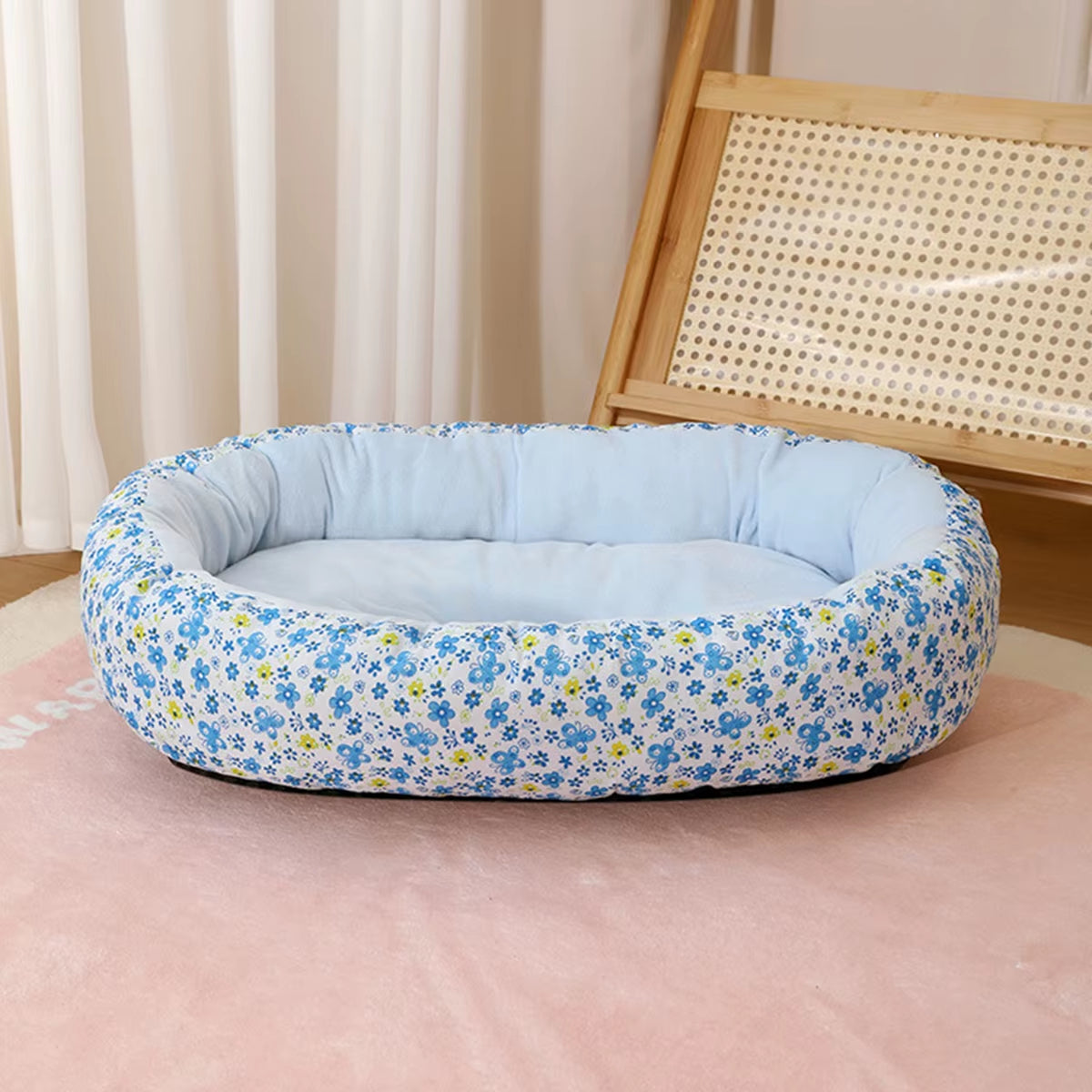 Azure Bloom sky blue floral puppy pad suitable for French Bulldogs and Chihuahuas.