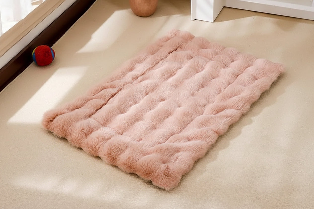 Soft Peony pink fluffy pet mat throw for furniture protection and winter warmth.