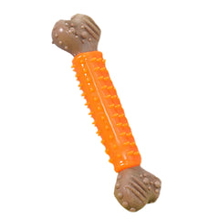 A heavy-duty orange thick bone-shaped TPR and PP resin dog chew stick displaying its durable, texturized surface built for puppy dental care.