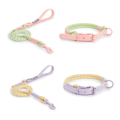 Vibrant pink Biothane loop handle dog walking leash paired with a mint green reflective nylon rope and pink rust-resistant snap hook.