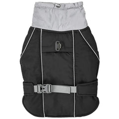 Midnight Onyx black winter dog safety vest featuring high-visibility reflective strips