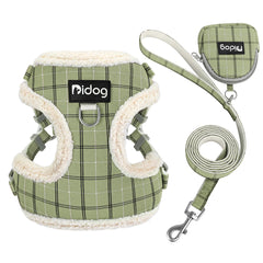 Multiple colors of the winter plush dog harness including Ruby Crimson, Urban Charcoal, and Fresh Emerald.