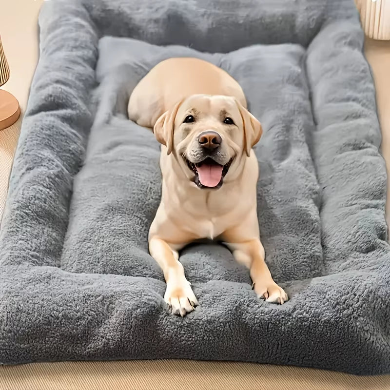 Silver Slate gray extra-large plush dog sofa bed with thickened side bolsters for head support.