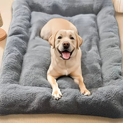 Silver Slate gray extra-large plush dog sofa bed with thickened side bolsters for head support.